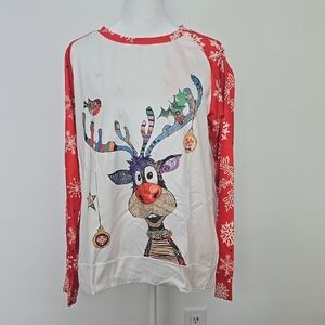 Whimsical Reindeer Print Long Sleeve Top